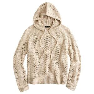 J. Crew Alpaca Blend Hoodie Sweater in Pointelle Stitch, Beige, Women's‎ Small